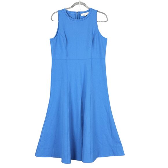 Loft Ponte Seamed Tank Midi Fit & Flare Dress Blue 12P Sleeveless Career Work - Picture 1 of 9